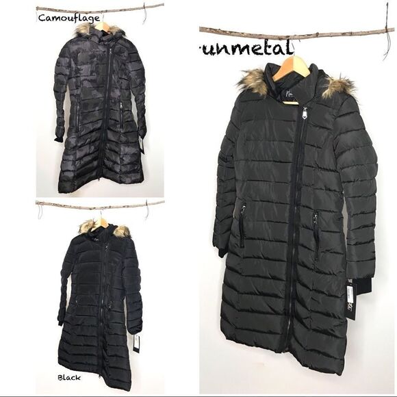 NANETTE Lepore Long Faux Fur Hooded Puffer Coat gunmetal Gray - Picture 15 of 15